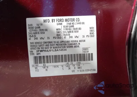 2020 Ford Edge Sel из США, поврежденный, VIN 2FMPK4J91LBA14534